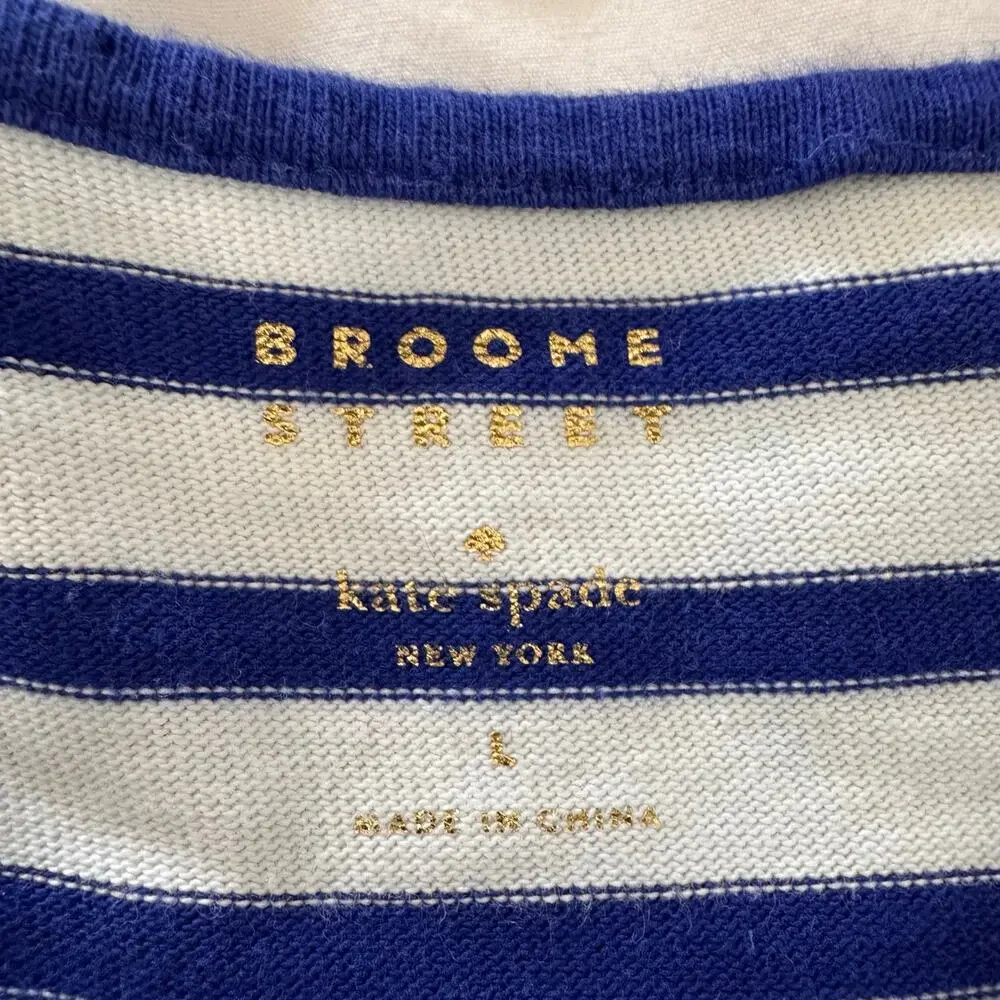 Kate Spade Broome Street Flutter Sleeve Top Tassels‎ Striped | Blue White | SZ L